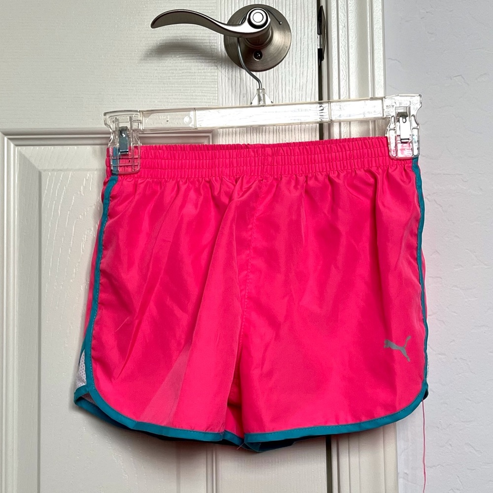 PUMA kids neon athletic shorts bubblegum pink